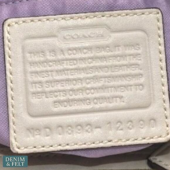 Coach Signature Canvas White Leather Trim Crossbody Shoulder Bag Lilac Lining - Picture 10 of 15